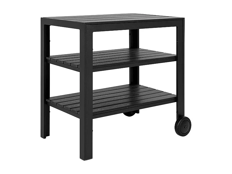 PAULETTE - Desserte à Roulettes Noires en Aluminium et Plateaux Effet Bois