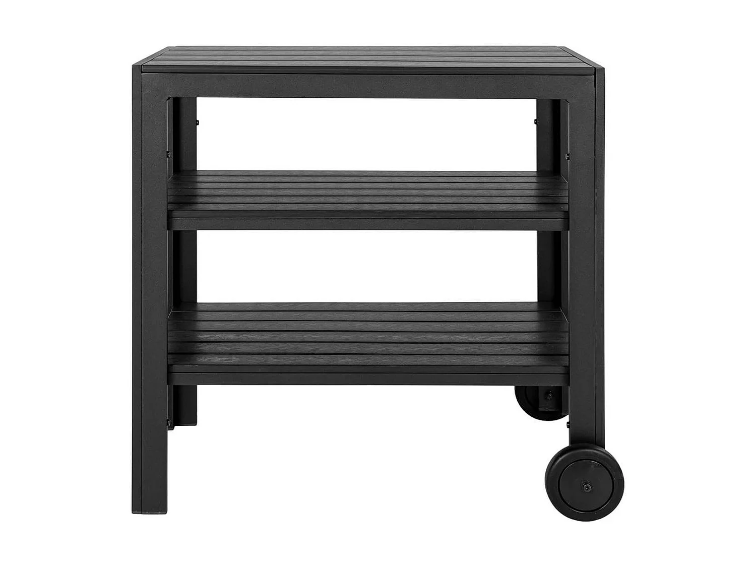 PAULETTE - Desserte à Roulettes Noires en Aluminium et Plateaux Effet Bois