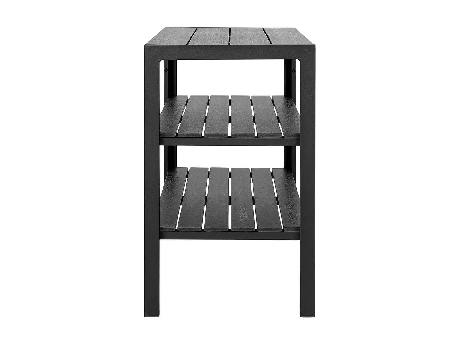 PAULETTE - Desserte à Roulettes Noires en Aluminium et Plateaux Effet Bois