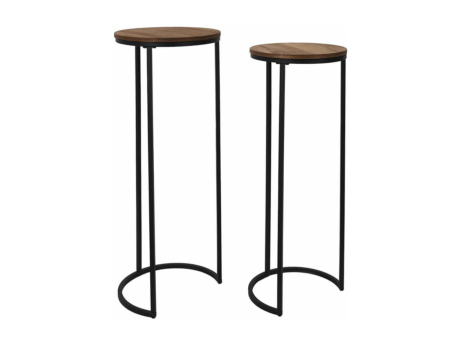 VADIM - Lot de 2 Selettes gigogne en métal noir et MDF imitation noyer