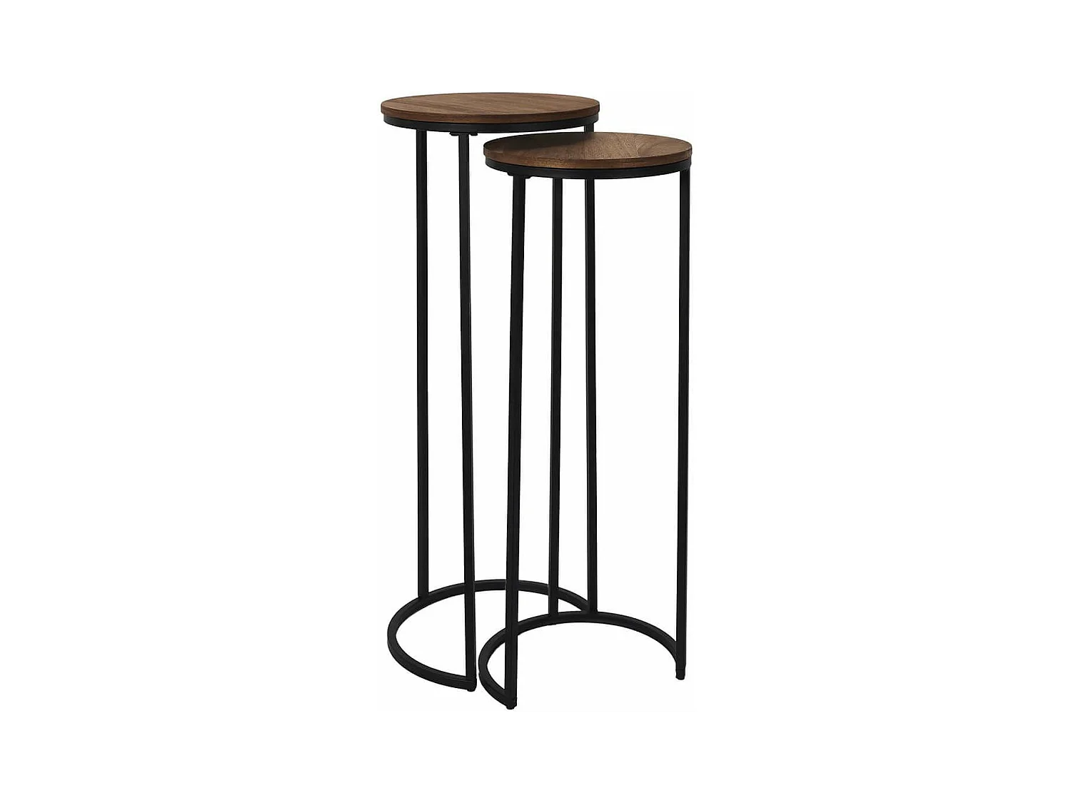 VADIM - Lot de 2 Selettes gigogne en métal noir et MDF imitation noyer