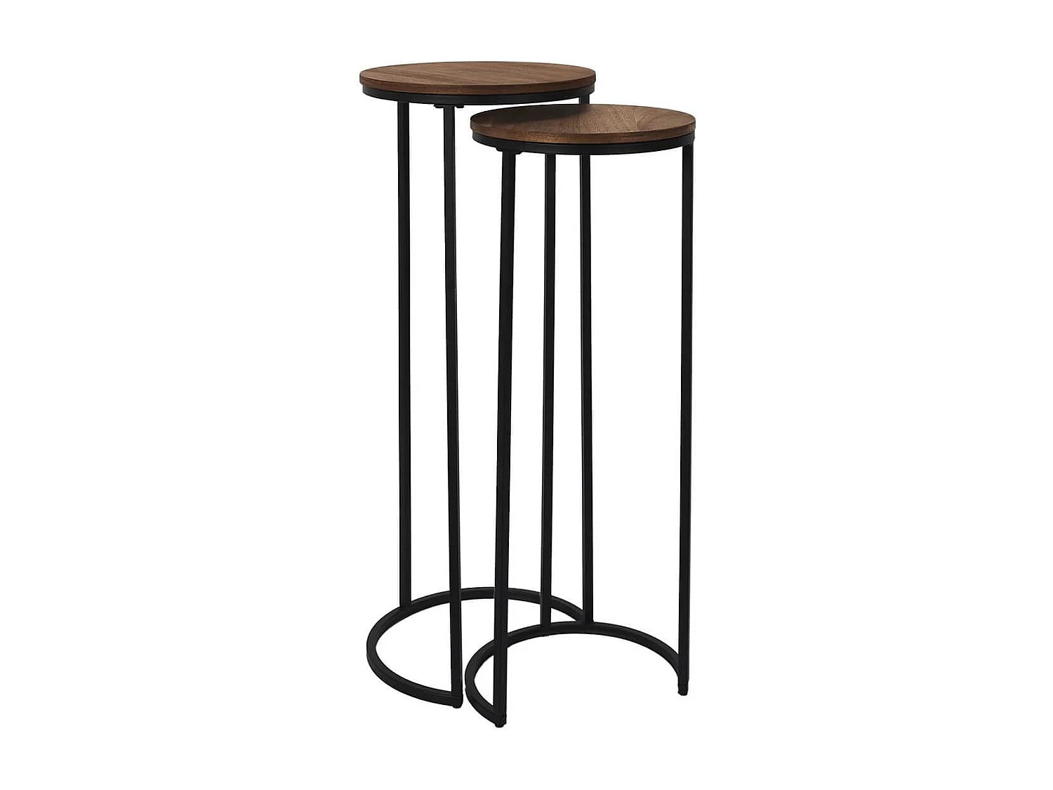 VADIM - Lot de 2 Selettes gigogne en métal noir et MDF imitation noyer