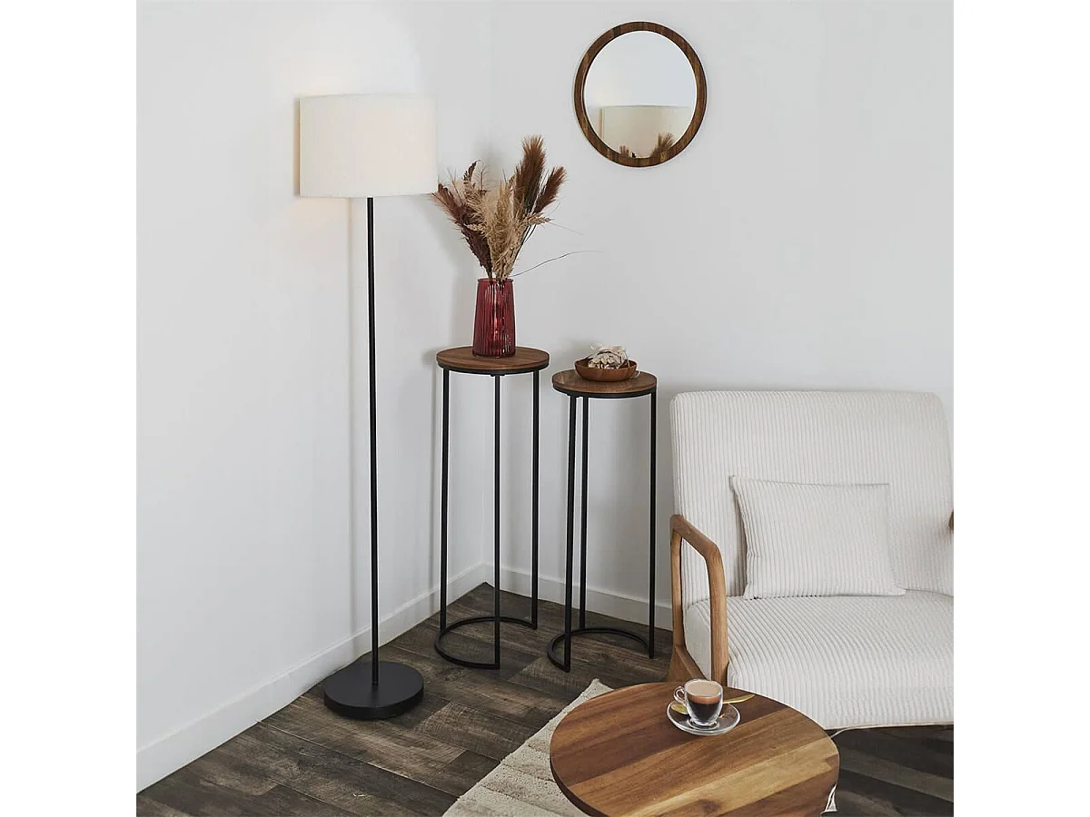 VADIM - Lot de 2 Selettes gigogne en métal noir et MDF imitation noyer