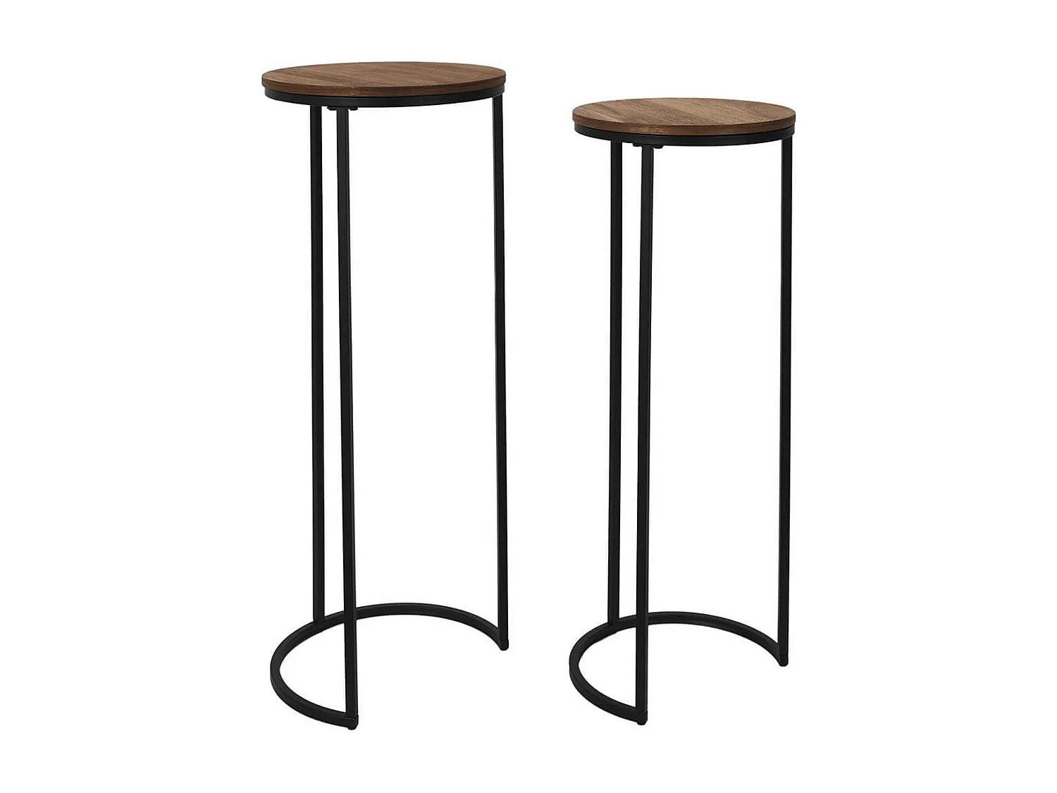 VADIM - Lot de 2 Selettes gigogne en métal noir et MDF imitation noyer