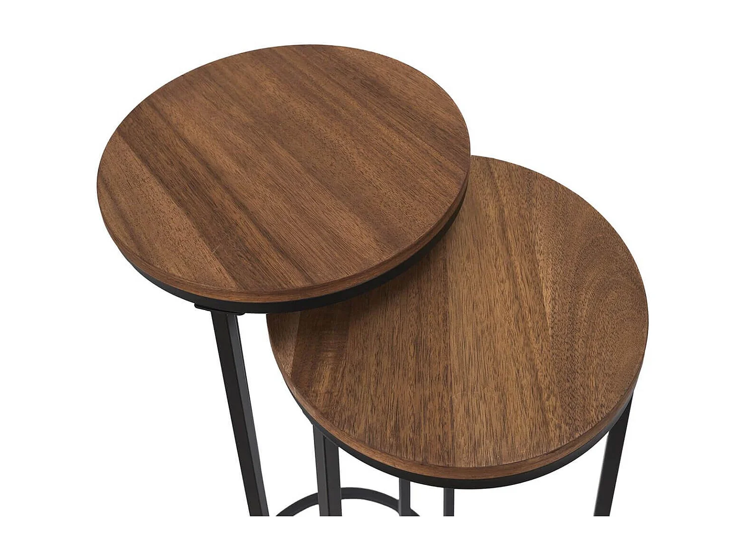 VADIM - Lot de 2 Selettes gigogne en métal noir et MDF imitation noyer