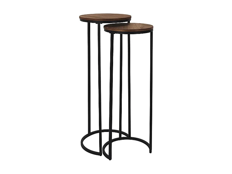 VADIM - Lot de 2 Selettes gigogne en métal noir et MDF imitation noyer