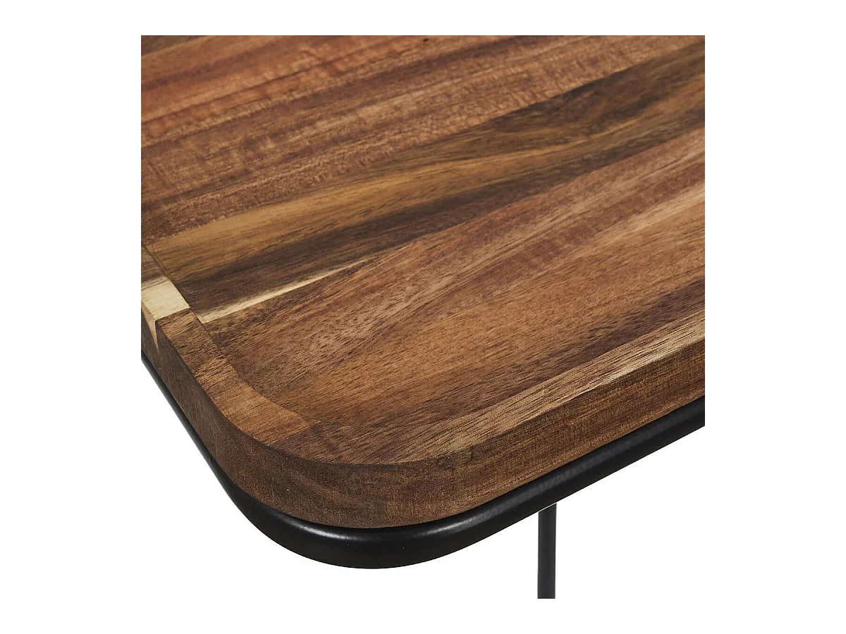 LIVIO - Bout de canapé en métal filaire et plateau en acacia