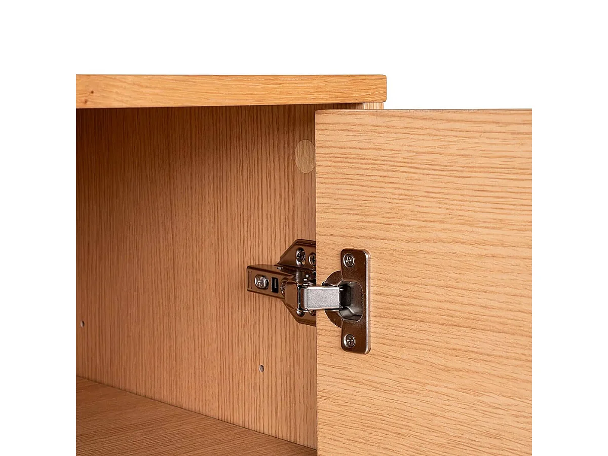 LOWAN - Buffet 3 Tiroirs 2 Portes Effet Tasseaux Teinté Chêne Clair