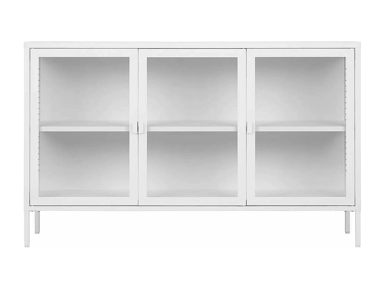 HENDRA - Buffet 3 Portes Verre et Acier Blanc