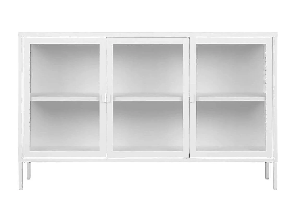 HENDRA - Buffet 3 Portes Verre et Acier Blanc