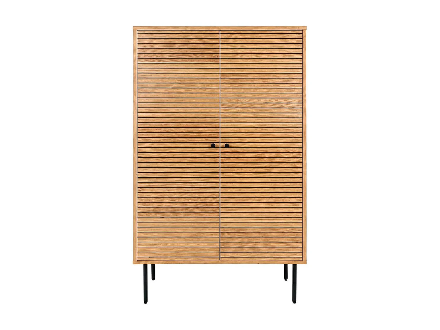 LOWAN - Buffet Haut 2 Portes Effet Tasseaux Teinté Chêne Clair