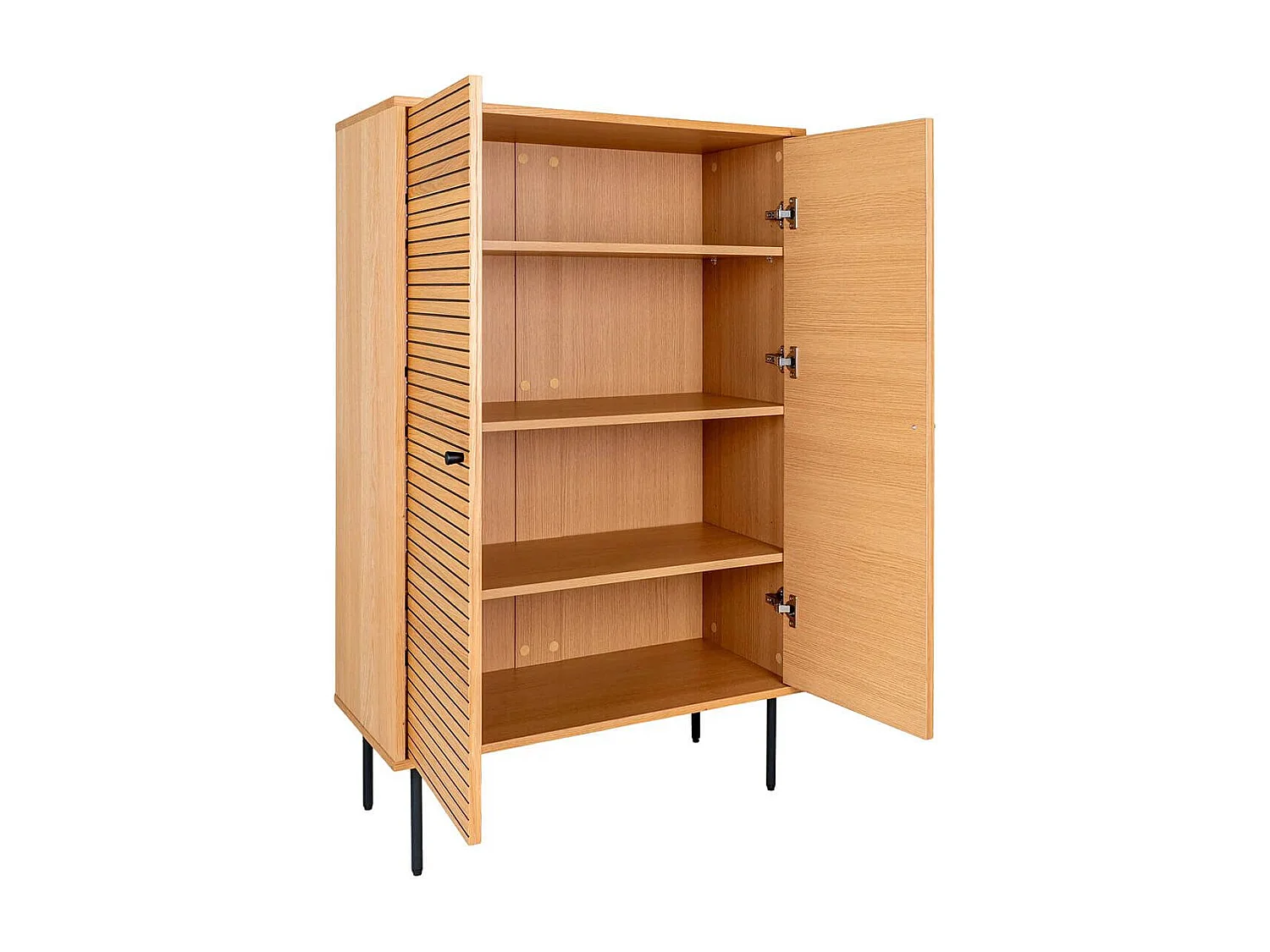 LOWAN - Buffet Haut 2 Portes Effet Tasseaux Teinté Chêne Clair