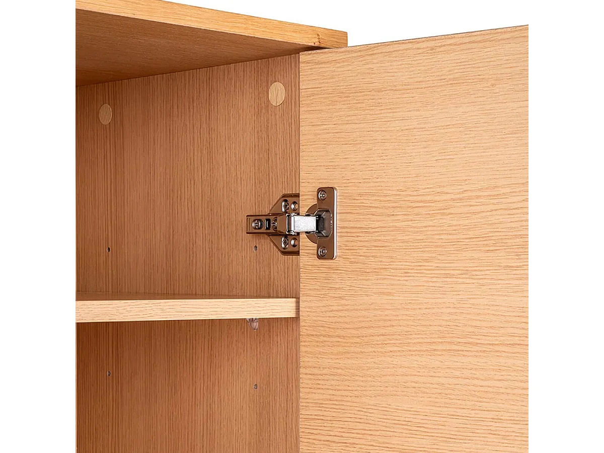 LOWAN - Buffet Haut 2 Portes Effet Tasseaux Teinté Chêne Clair