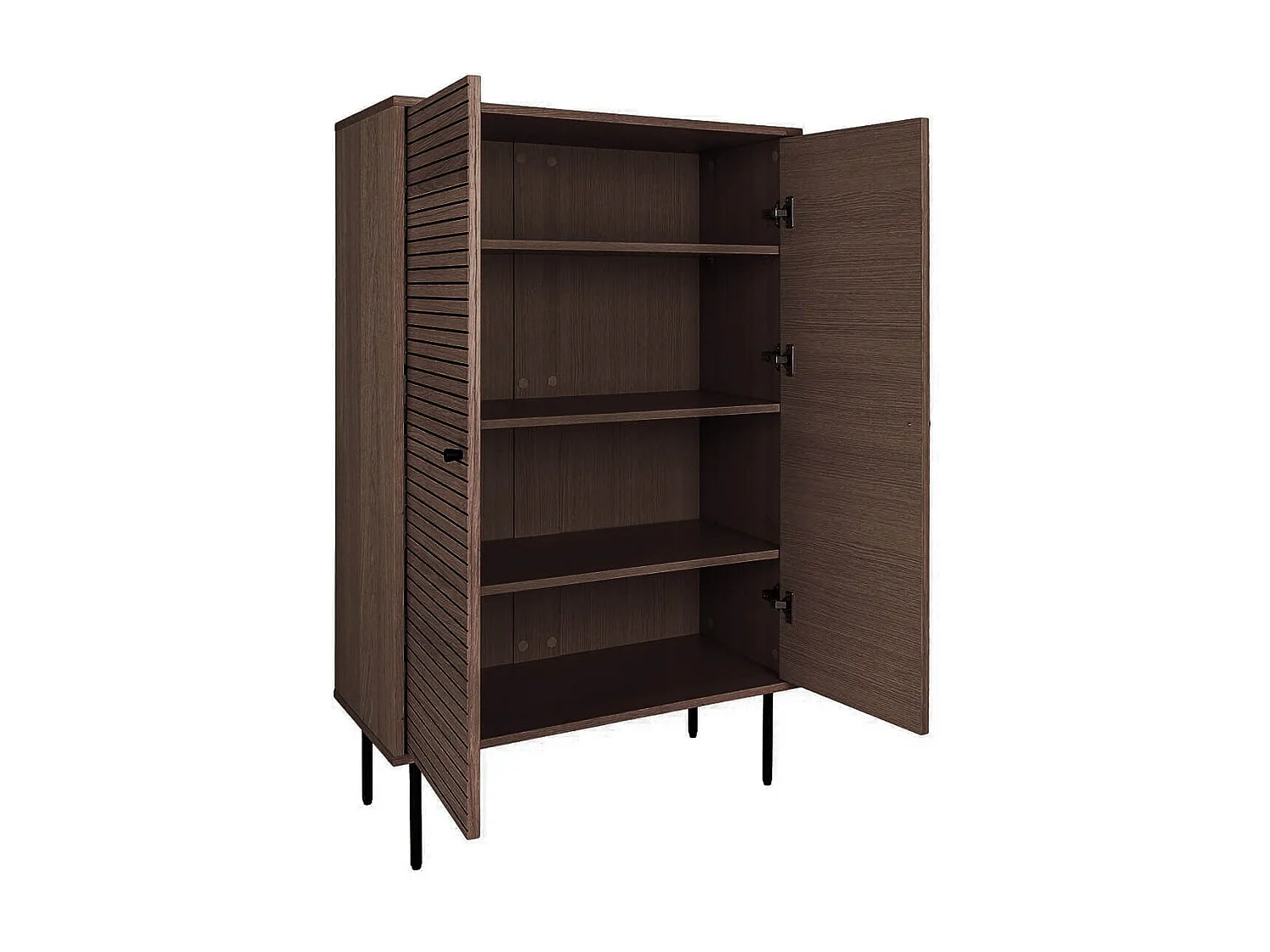 LOWAN - Buffet Haut 2 Portes Effet Tasseaux Teinté Chêne Foncé