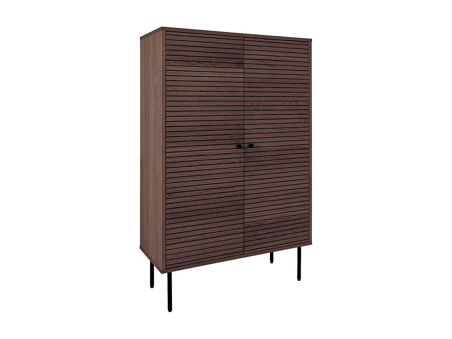 LOWAN - Buffet Haut 2 Portes Effet Tasseaux Teinté Chêne Foncé