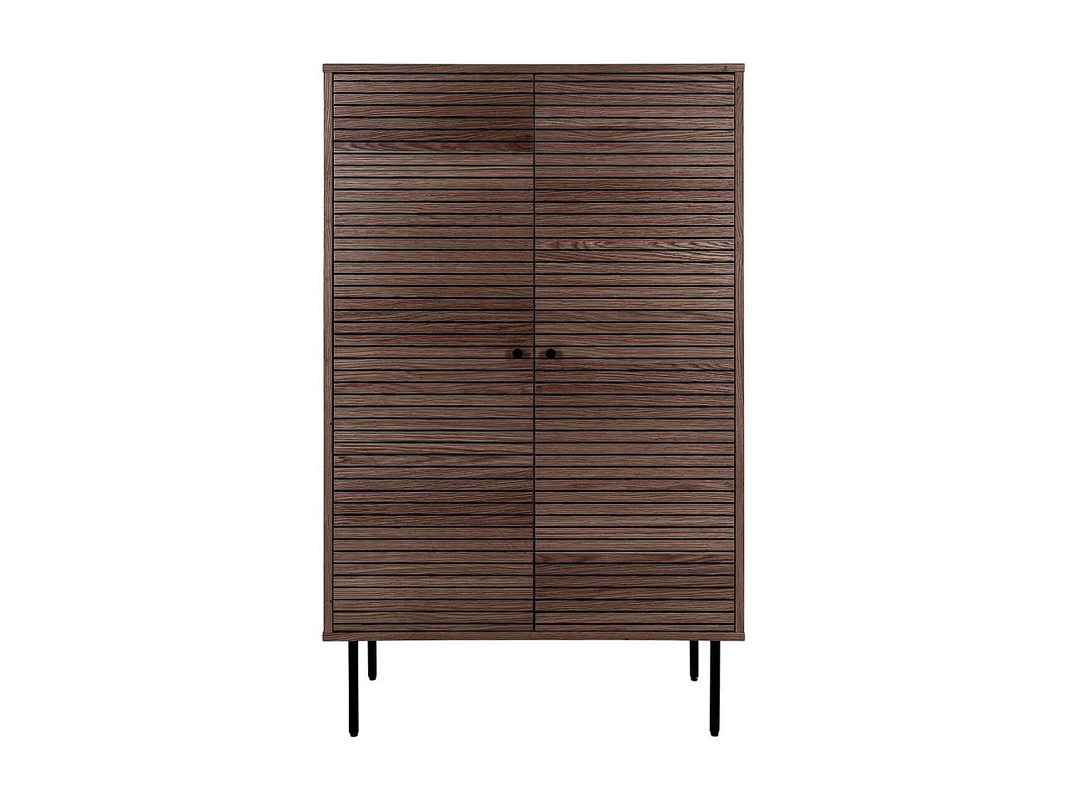 LOWAN - Buffet Haut 2 Portes Effet Tasseaux Teinté Chêne Foncé