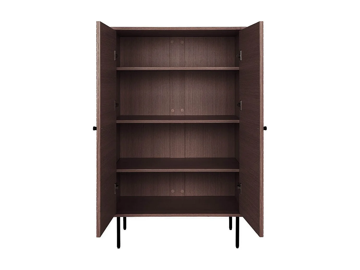 LOWAN - Buffet Haut 2 Portes Effet Tasseaux Teinté Chêne Foncé