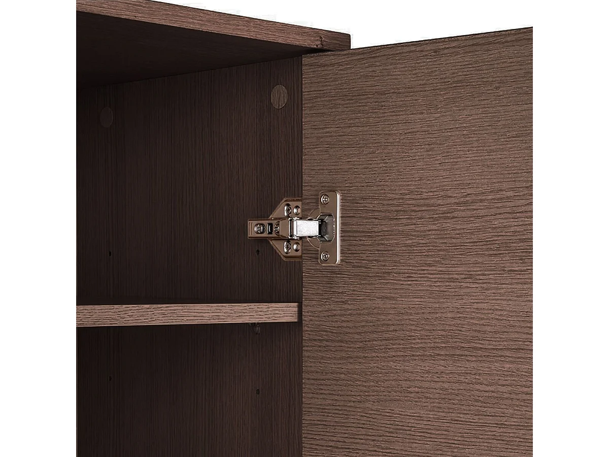 LOWAN - Buffet Haut 2 Portes Effet Tasseaux Teinté Chêne Foncé