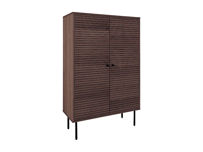 LOWAN - Buffet Haut 2 Portes Effet Tasseaux Teinté Chêne Foncé