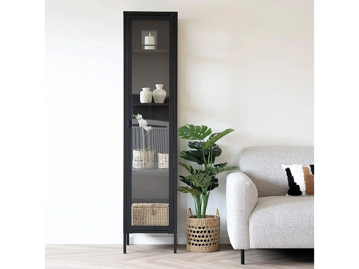 HENDRA - Vitrine 1 Portes Verre et Métal Noir H180cm