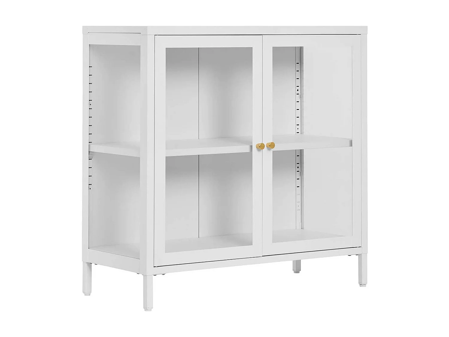 HUGO - Meuble d'appoint  2 Portes Vitrées en Métal Laqué Blanc