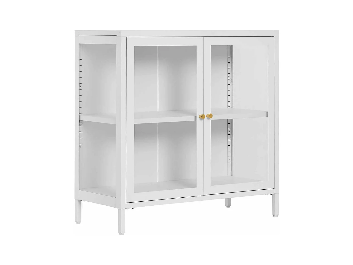 HUGO - Meuble d'appoint  2 Portes Vitrées en Métal Laqué Blanc