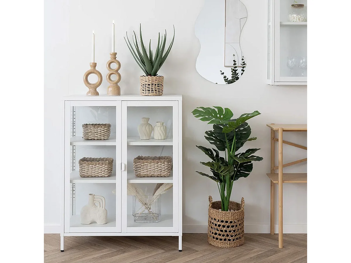 HENDRA - Vitrine 2 Portes Verre et Métal Blanc H101cm