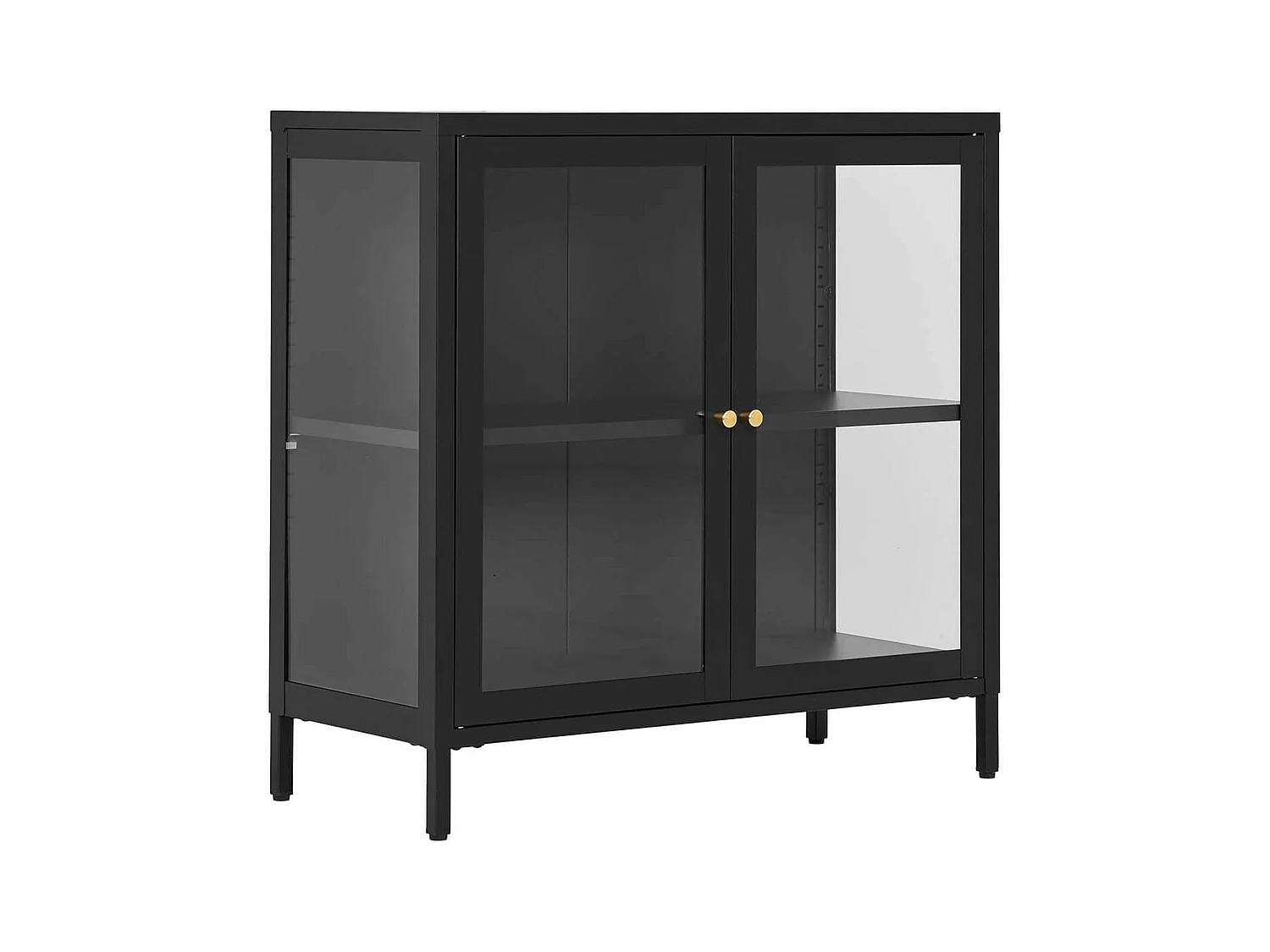 HUGO - Meuble d'appoint  2 Portes Vitrées en Métal Laqué Noir