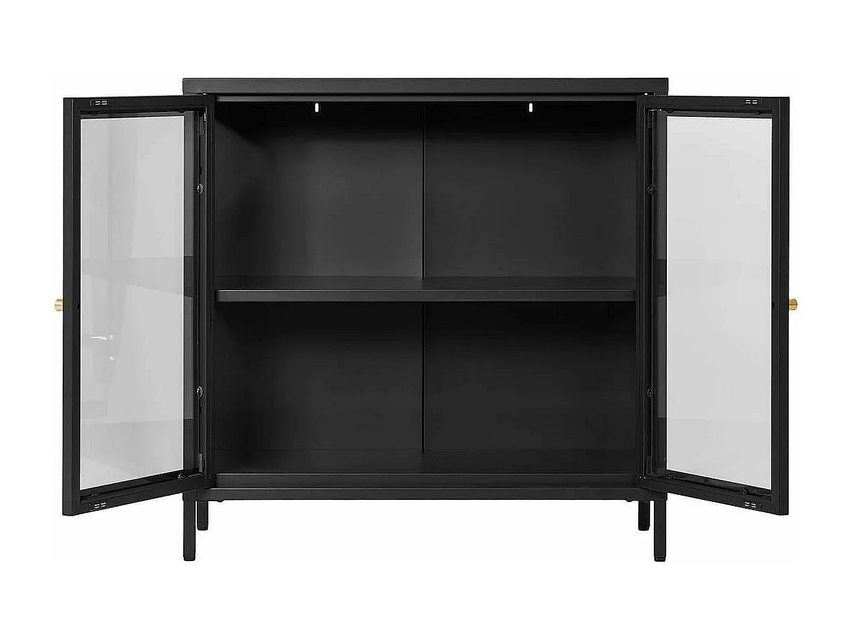 HUGO - Meuble d'appoint  2 Portes Vitrées en Métal Laqué Noir