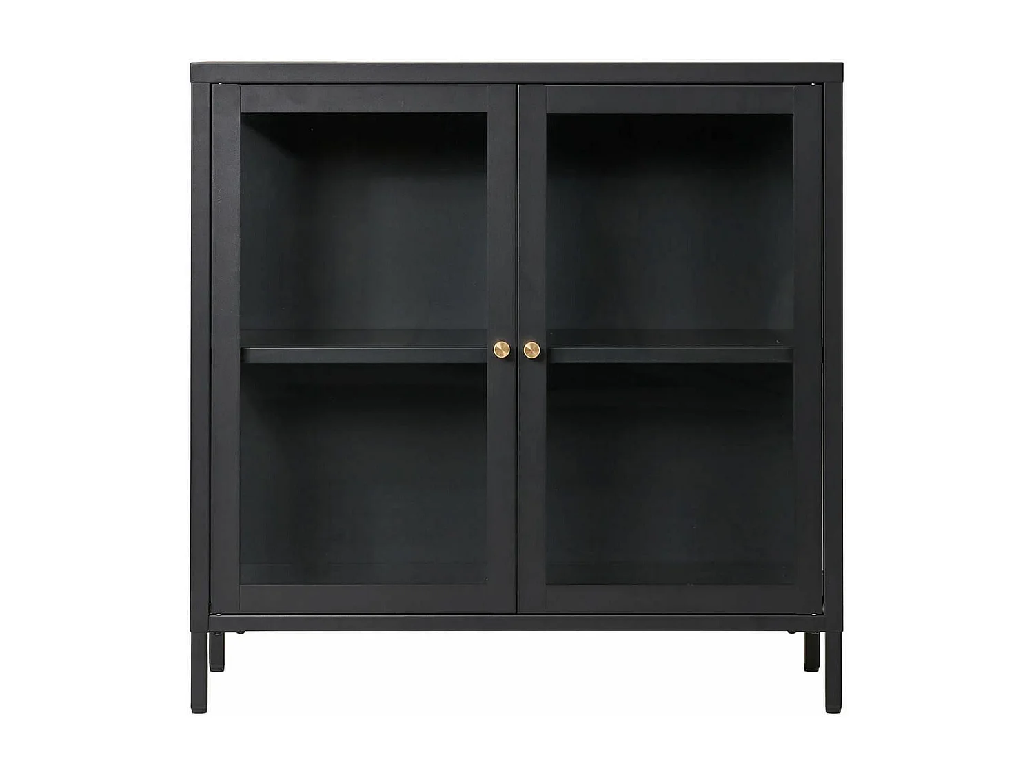 HUGO - Meuble d'appoint  2 Portes Vitrées en Métal Laqué Noir