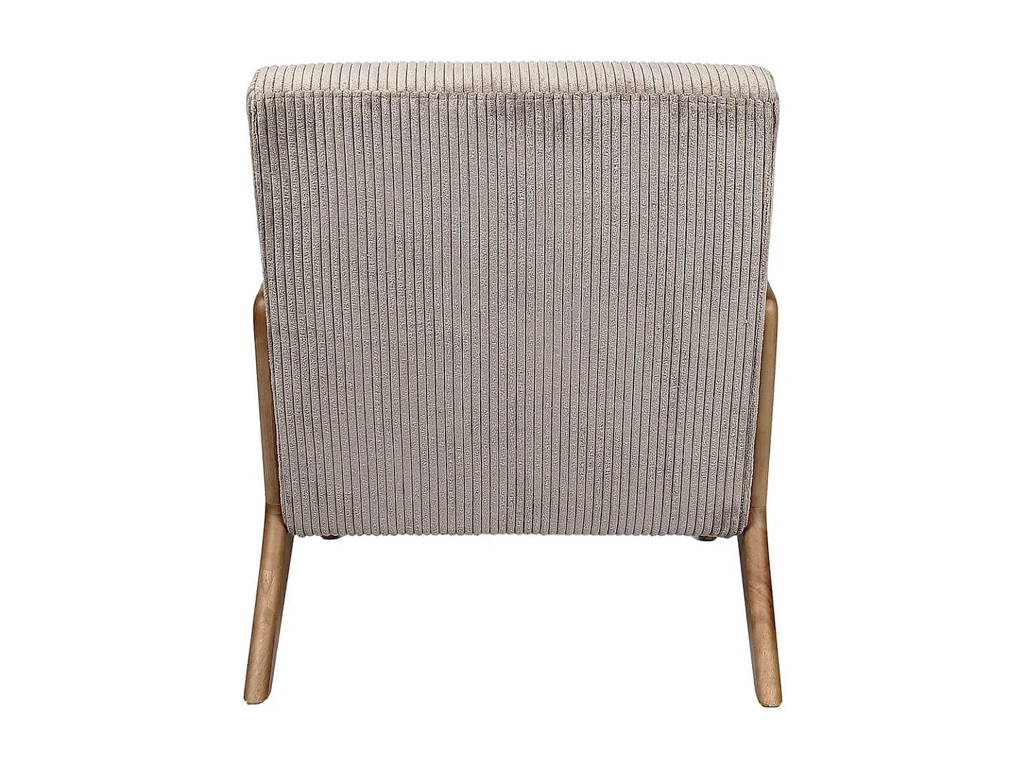 AMORY - Fauteuil en velours côtelé coloris taupe pieds et accoudoirs en hévéa