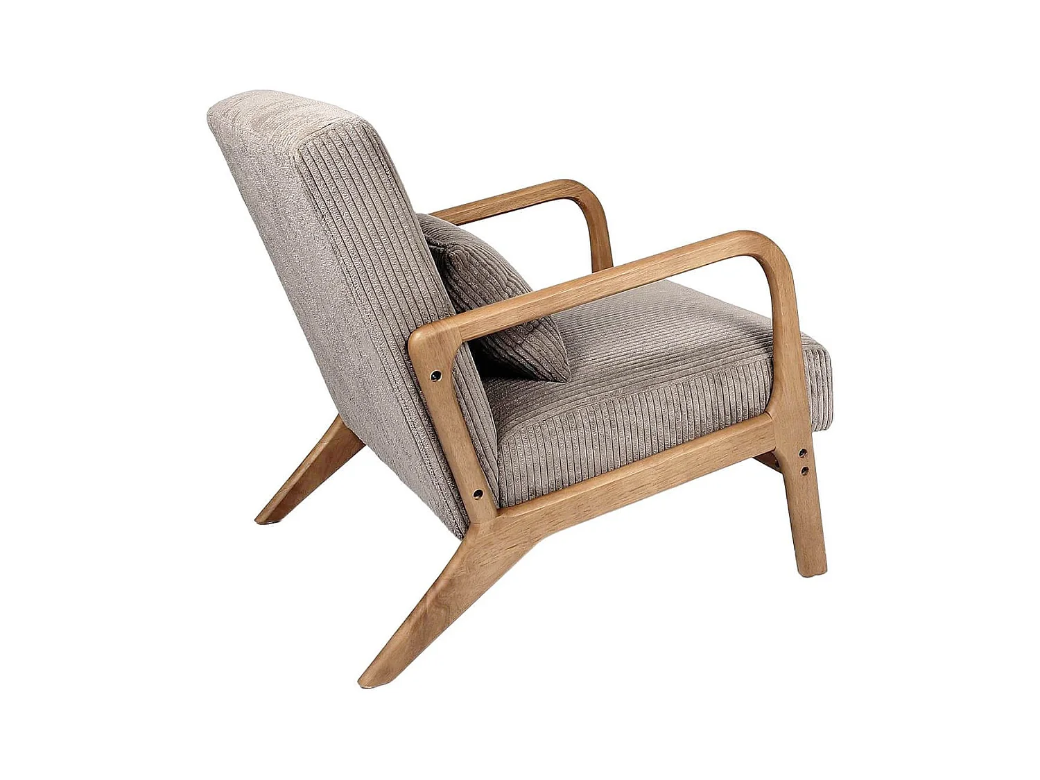 AMORY - Fauteuil en velours côtelé coloris taupe pieds et accoudoirs en hévéa