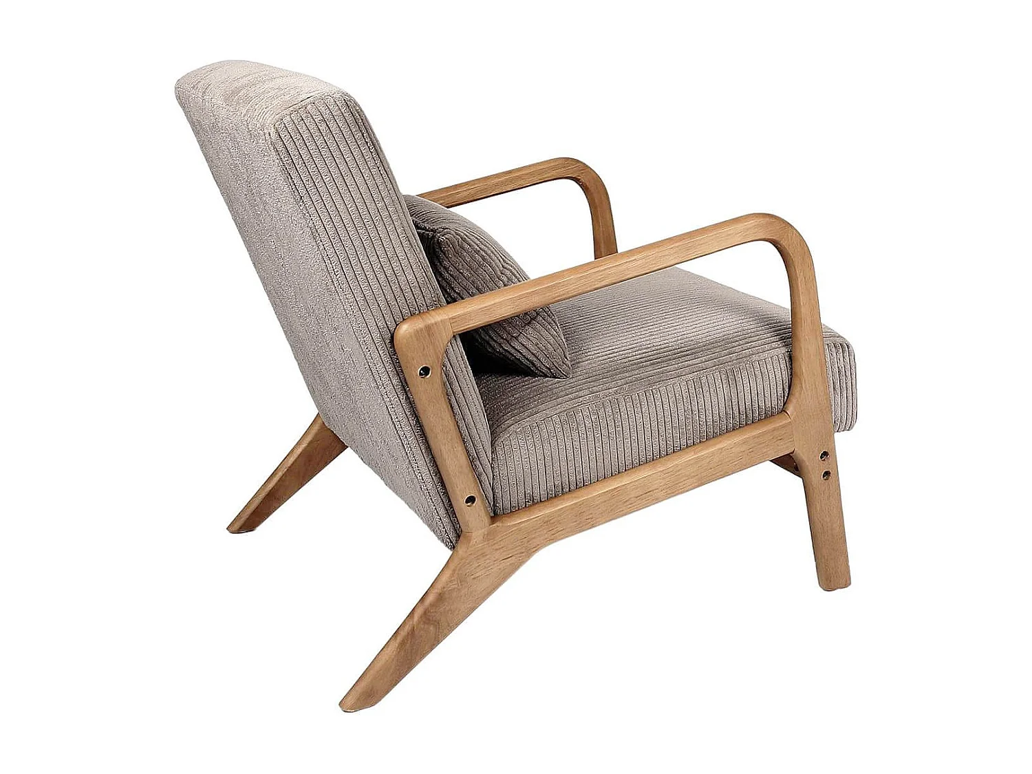 AMORY - Fauteuil en velours côtelé coloris taupe pieds et accoudoirs en hévéa