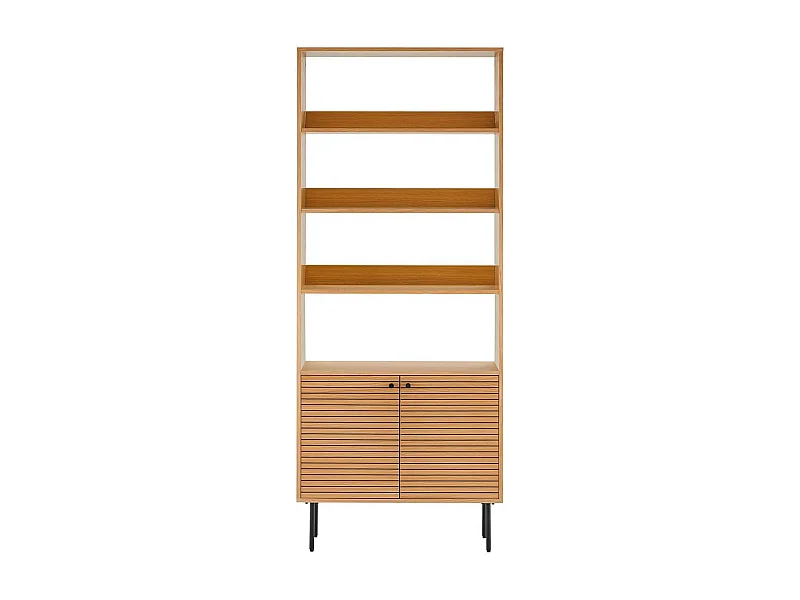 LOWAN - Etagère 4 Niveaux et 2 Portes Effet Tasseaux Teinté Chêne Clair