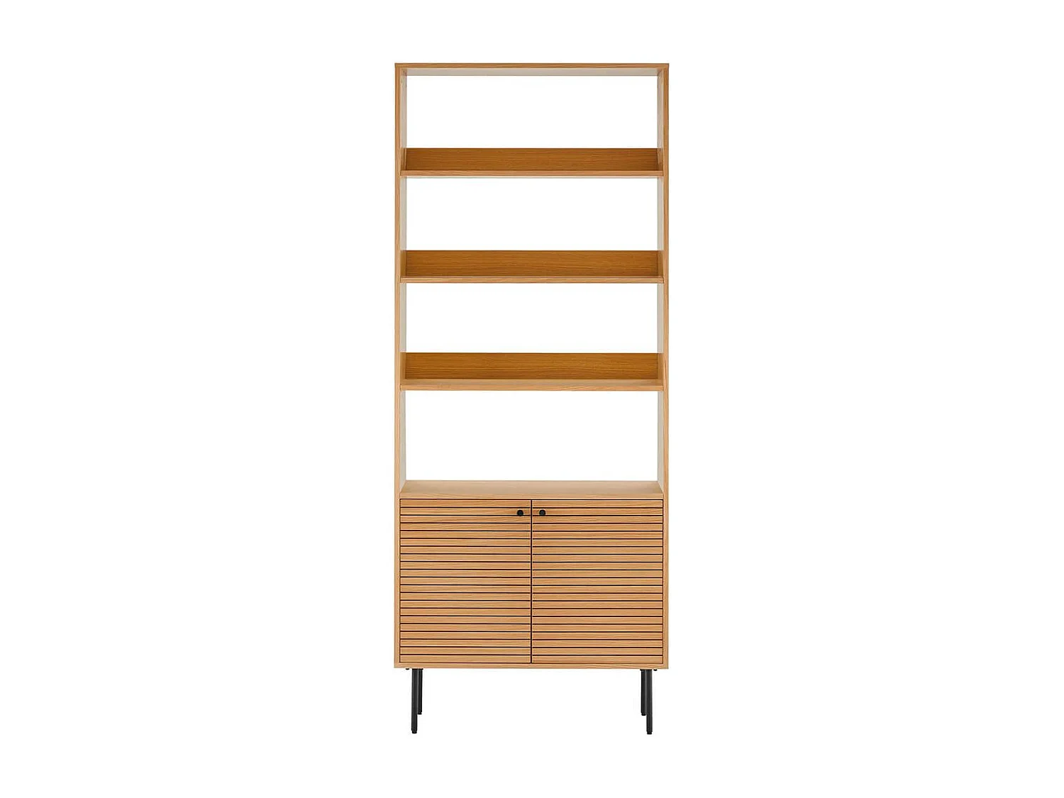 LOWAN - Etagère 4 Niveaux et 2 Portes Effet Tasseaux Teinté Chêne Clair