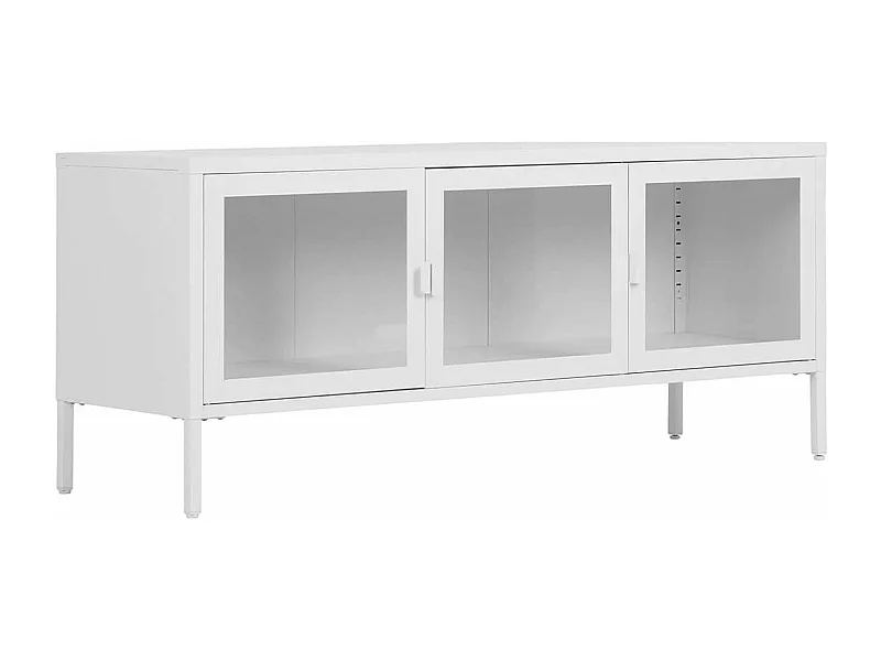 HENDRA - Meuble TV 3 Portes Verre et Acier Blanc