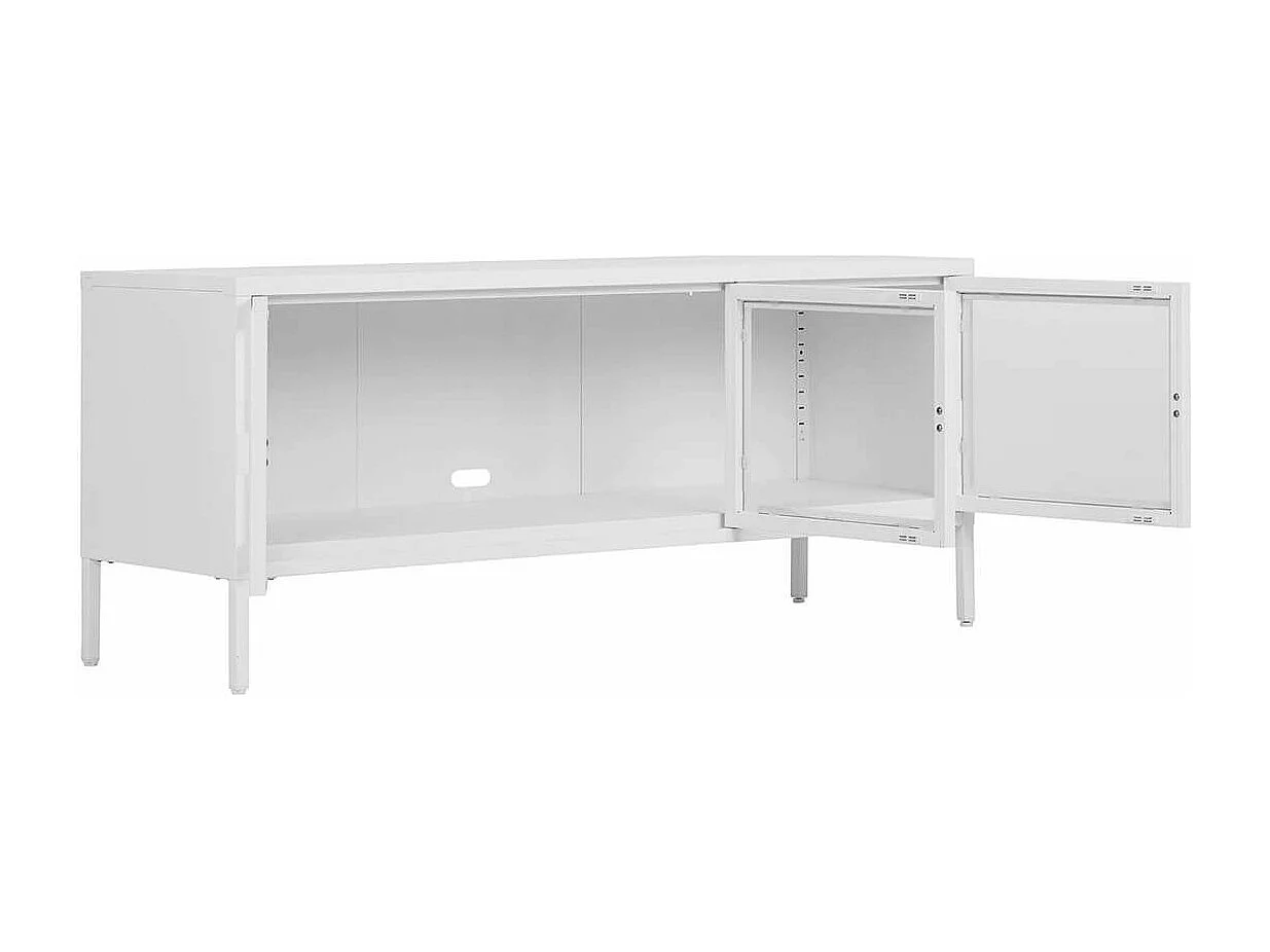 HENDRA - Meuble TV 3 Portes Verre et Acier Blanc