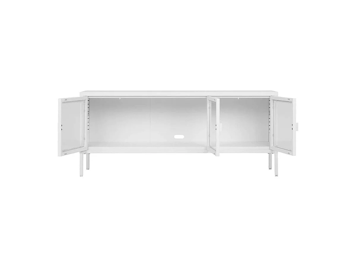 HENDRA - Meuble TV 3 Portes Verre et Acier Blanc