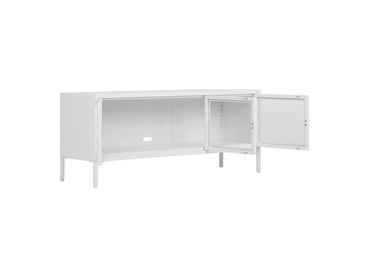 HENDRA - Meuble TV 3 Portes Verre et Acier Blanc