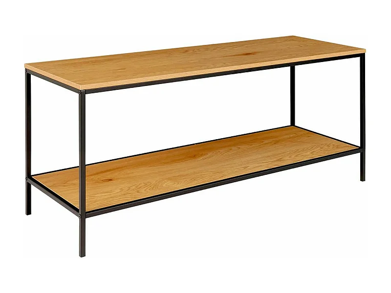 VOLLRAD - Meuble TV Acier Noir et Plateau Aspect Bois