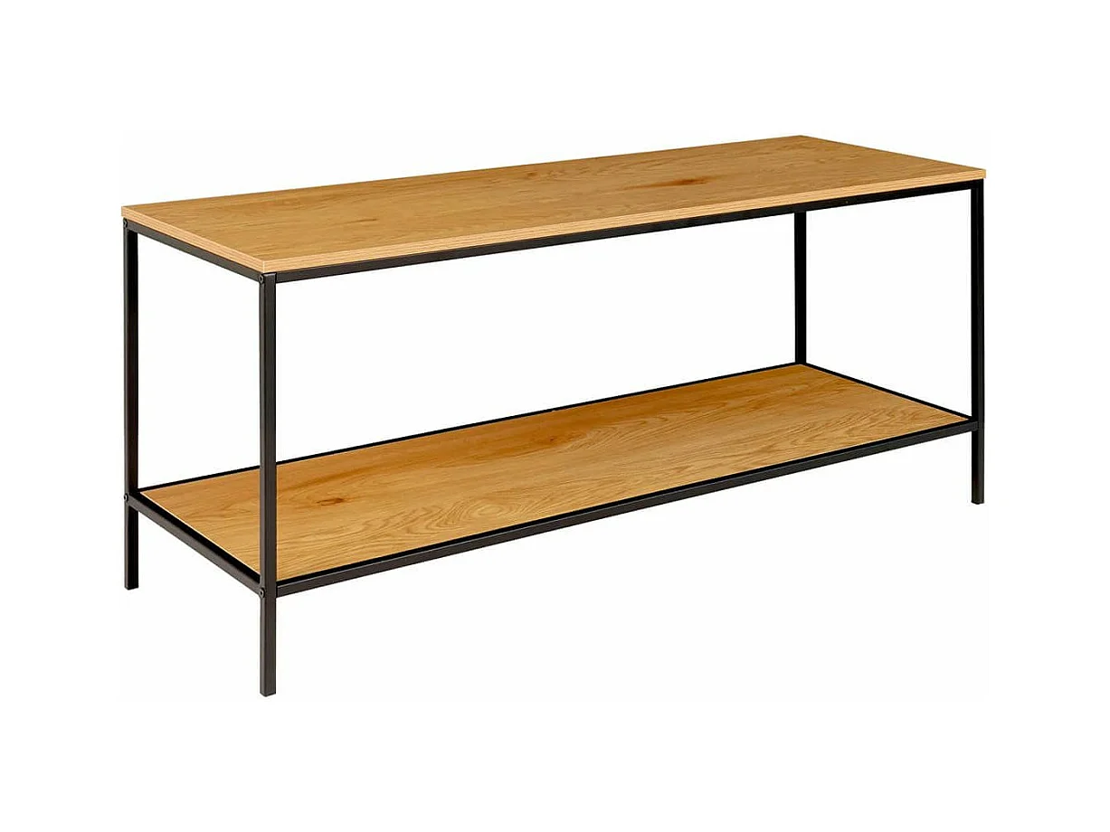 VOLLRAD - Meuble TV Acier Noir et Plateau Aspect Bois