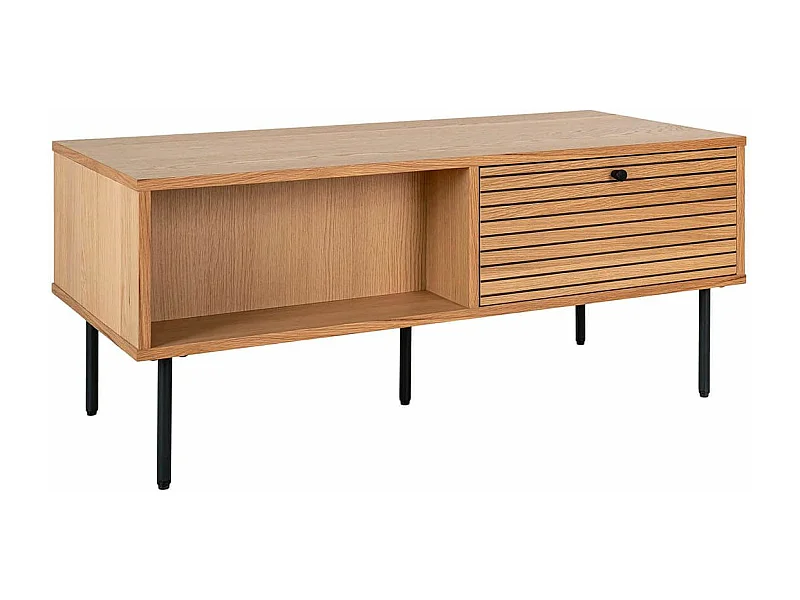 LOWAN - Table basse 2 Tiroirs Effet Tasseaux Teinté Chêne Clair