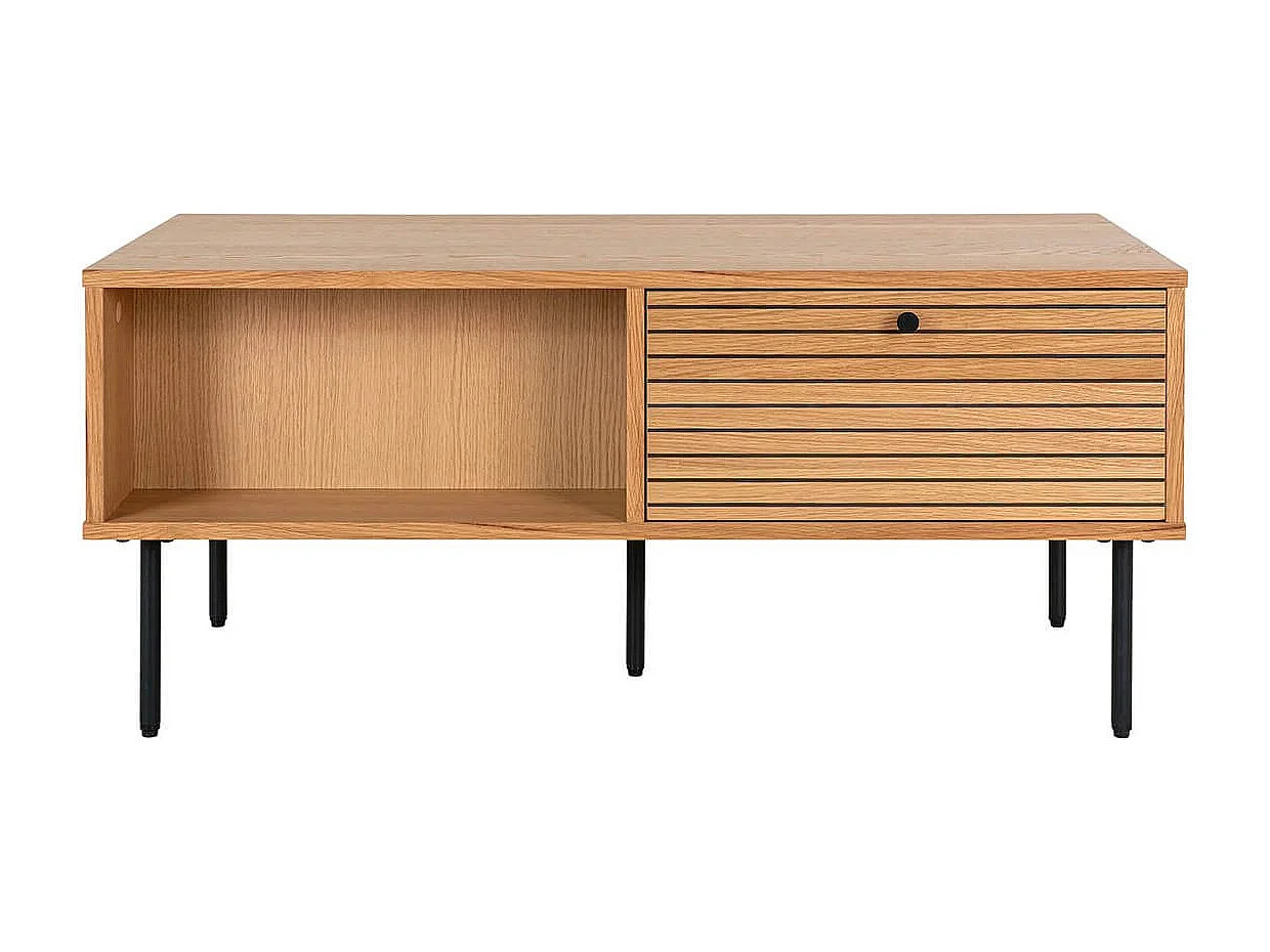 LOWAN - Table basse 2 Tiroirs Effet Tasseaux Teinté Chêne Clair