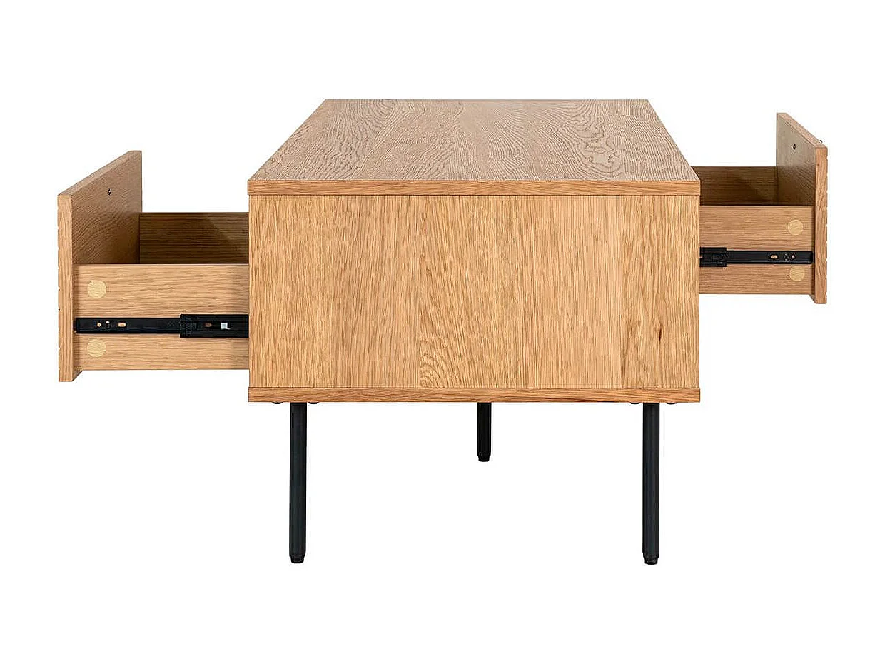 LOWAN - Table basse 2 Tiroirs Effet Tasseaux Teinté Chêne Clair