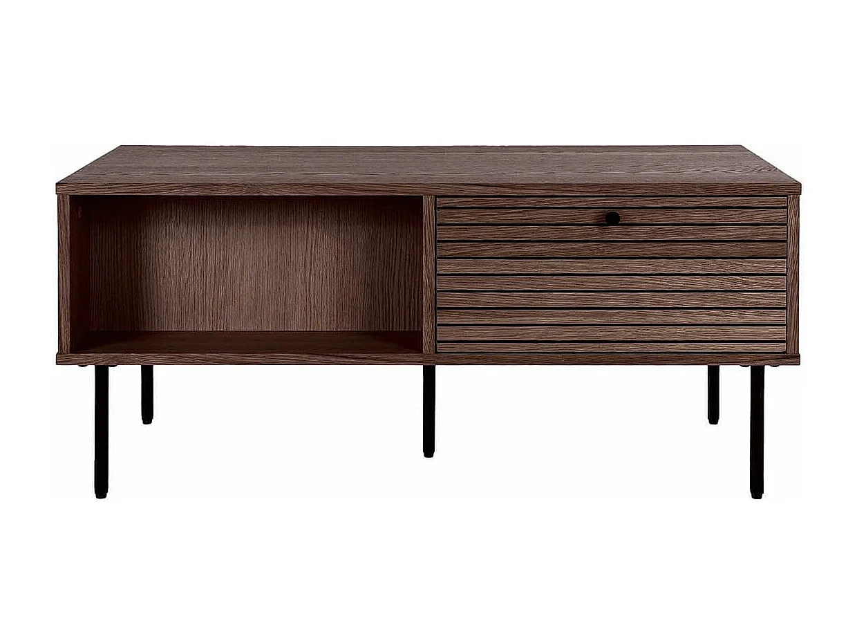 LOWAN - Table basse 2 Tiroirs Effet Tasseaux Teinté Chêne Foncé