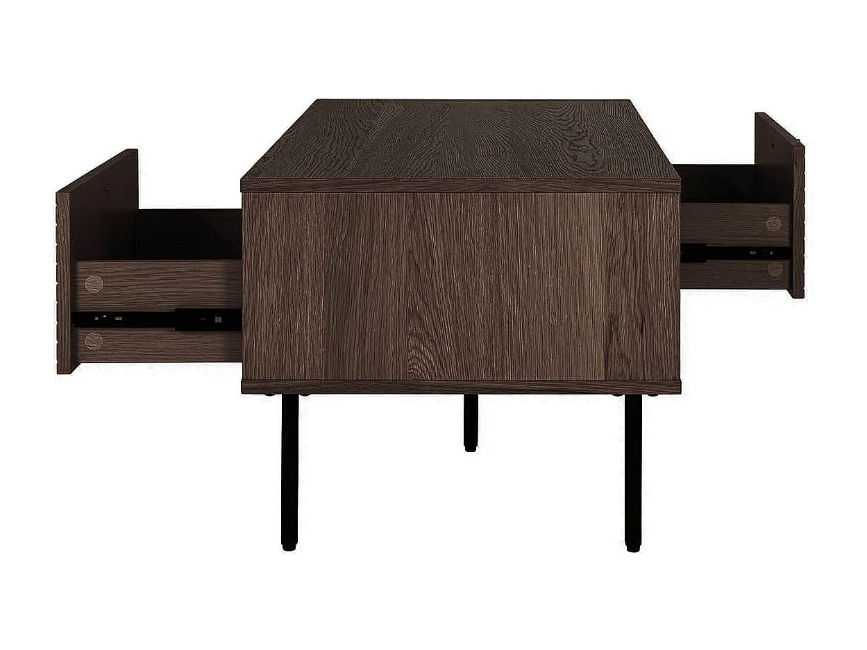 LOWAN - Table basse 2 Tiroirs Effet Tasseaux Teinté Chêne Foncé