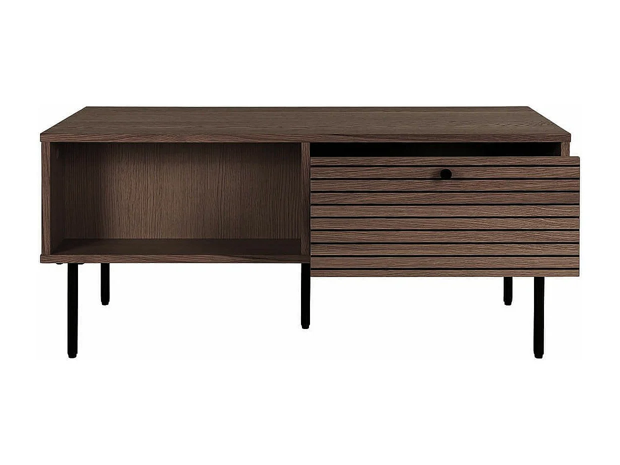 LOWAN - Table basse 2 Tiroirs Effet Tasseaux Teinté Chêne Foncé