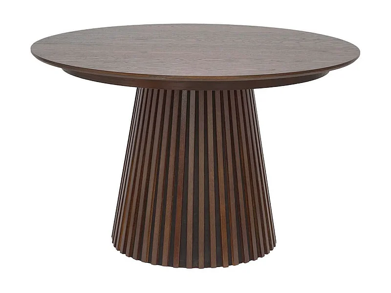 DUBLIN - Table Extensible Ronde Pied Central Relief MDF Placage Chêne fumé