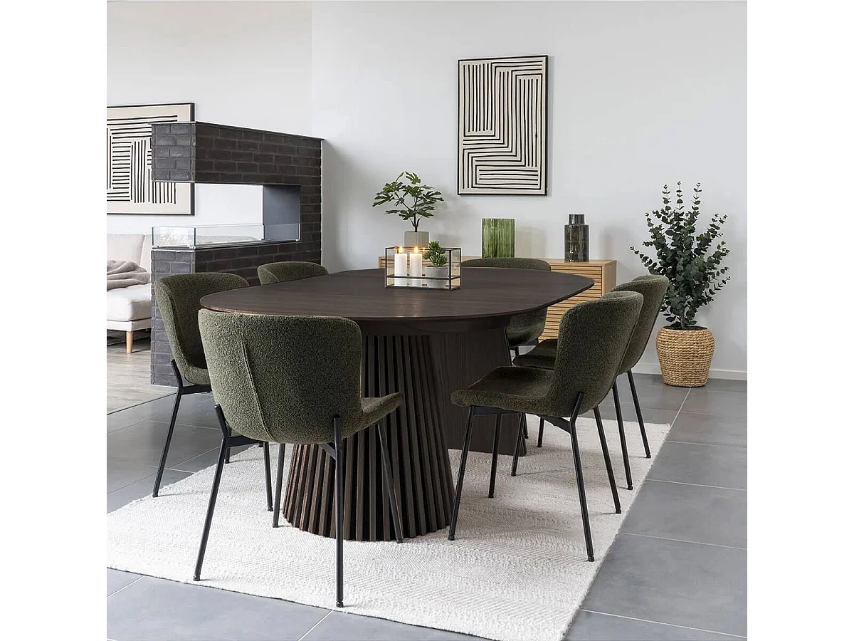 DUBLIN - Table Extensible Ronde Pied Central Relief MDF Placage Chêne fumé