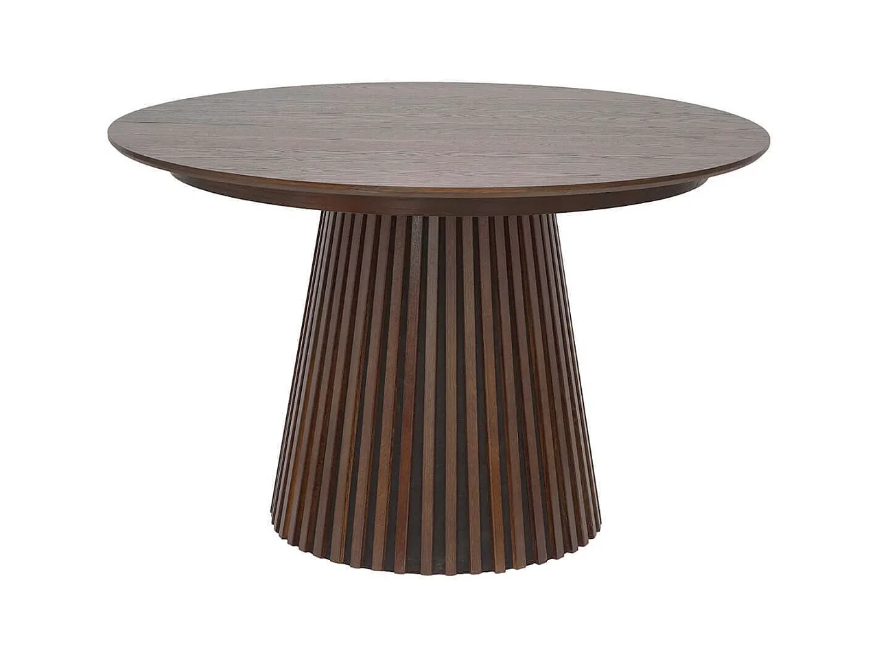 DUBLIN - Table Extensible Ronde Pied Central Relief MDF Placage Chêne fumé